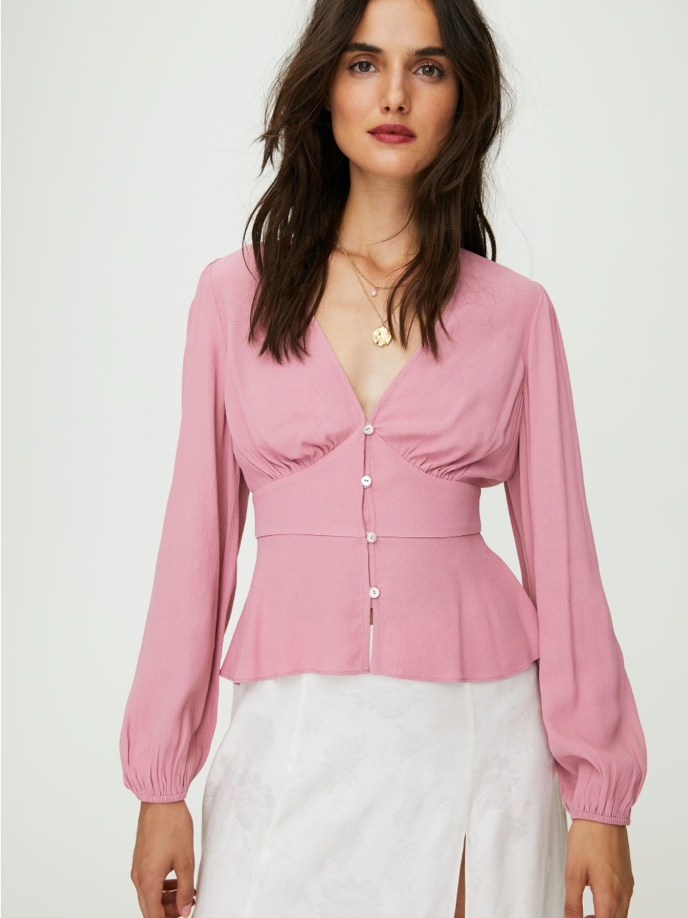 22) Wilfred Dusty Rose Button-Front Blouse